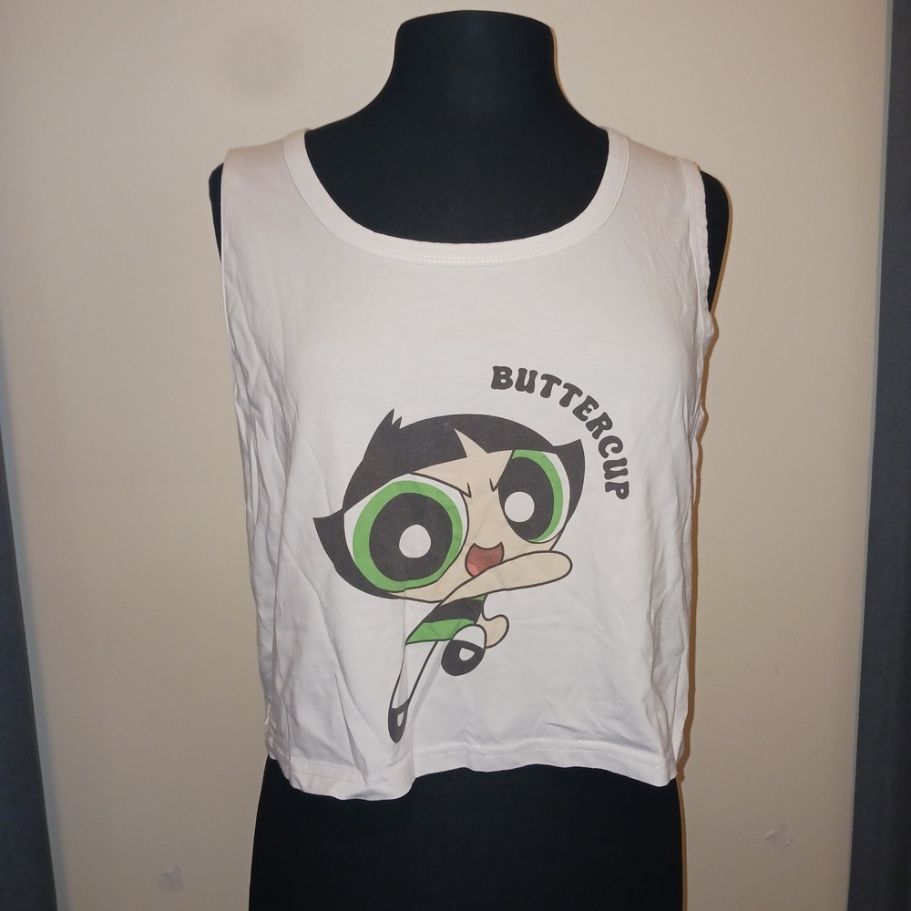 Powerpuff Girls Buttercup White Graphic Cropped Tank Top Kids 4XL